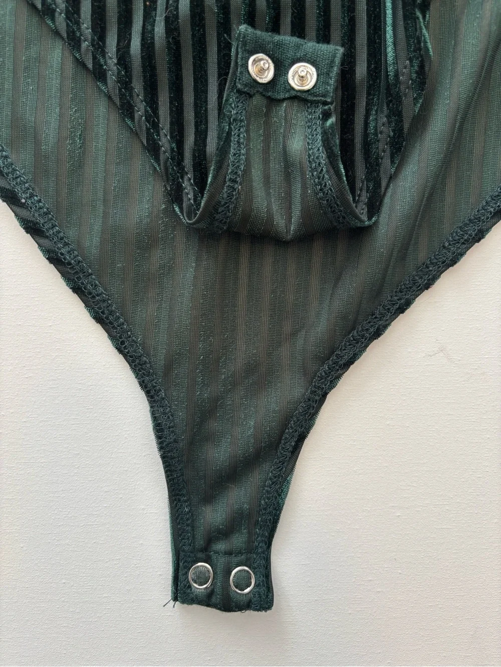 Forever 21 Dark Green Velvet-Striped Body Suit with Side Tie